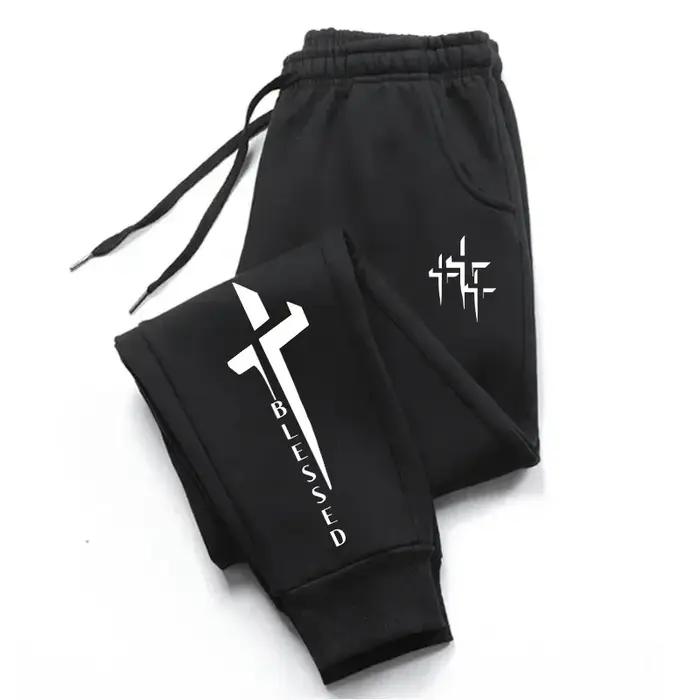 Pantalon de jogging en molleton pour homme, imprimé croix, collection automne-hiver, idéal pour le s