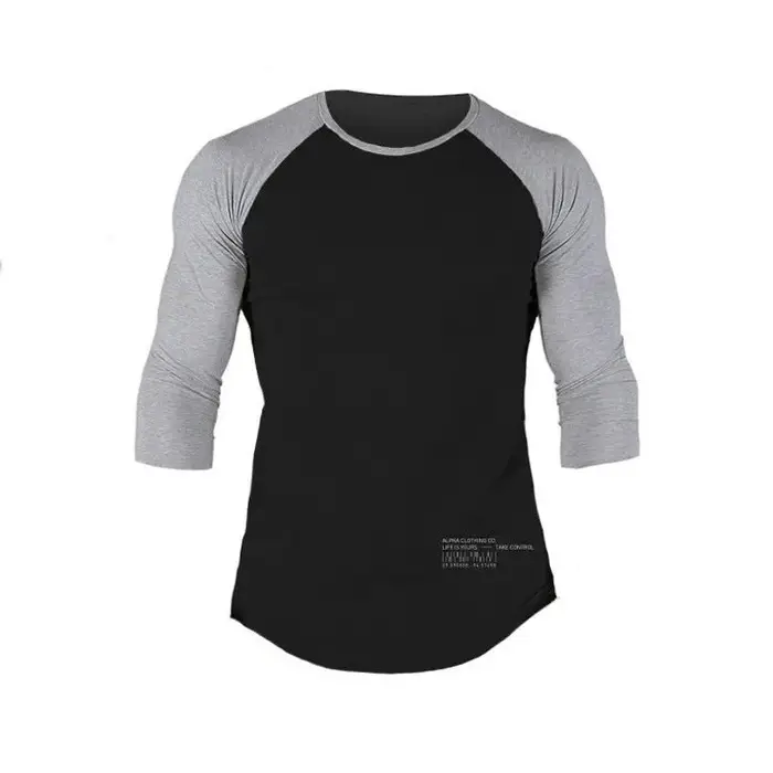 T-shirt à manches 3/4 en coton pour homme, coupe slim, résistant, décontracté, col rond, à la mode, 