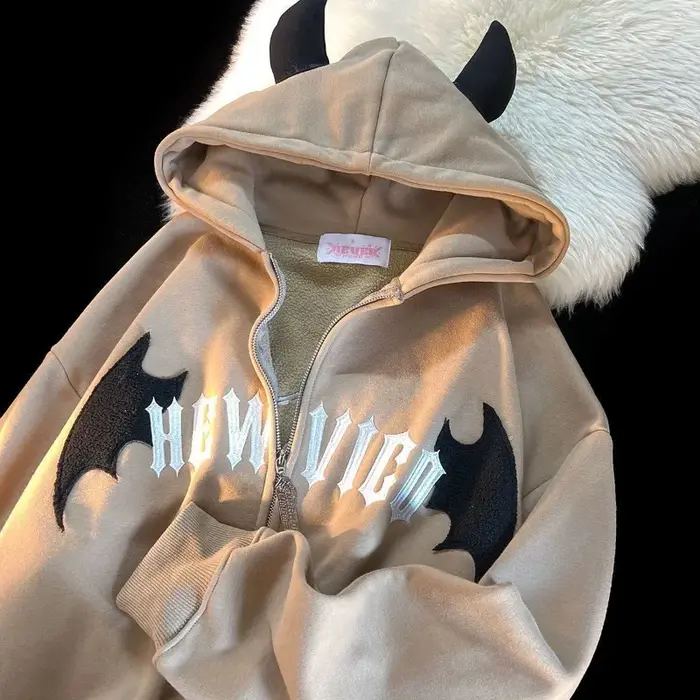 Sweat-shirt à capuche zippé unisexe style vintage Harajuku Hip Hop Streetwear Y2K Grunge esthétique