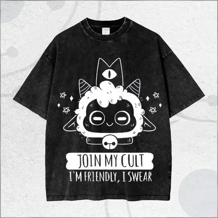 T-shirt Cult of The Lamb délavé, vêtements personnalisés adaptés à toutes les saisons, grande taille
