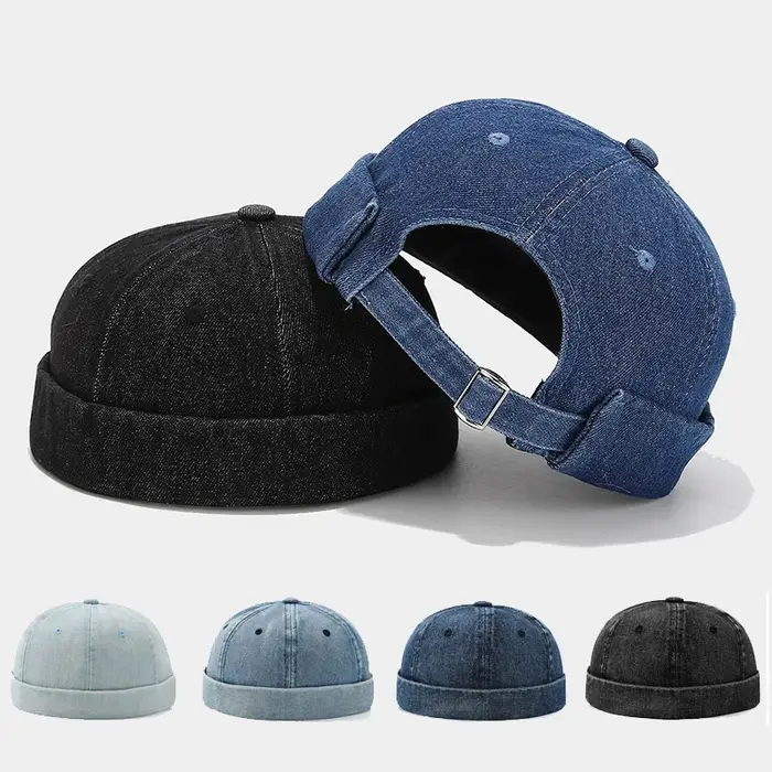 Mode Denim sans bride crâne casquette rétro hommes réglable Docker casquettes bonnet chapeau Hip Hop