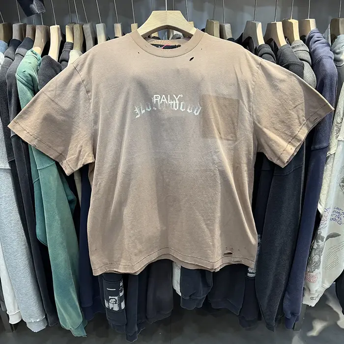 T-shirts pour hommes de style minimaliste avec logo imprimé, effet délavé, déchiré, vintage, décorat