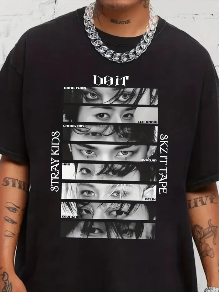 T-shirt de style rétro Stray World avec motif SKZ It Tap DomiATE, adapté à toutes les saisons, col r