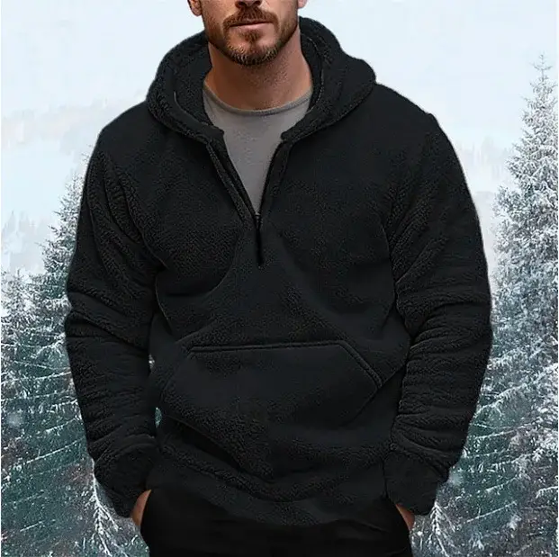 Sweat-shirt à capuche en laine chaude pour homme, décontracté, couleur unie, manches longues, polair