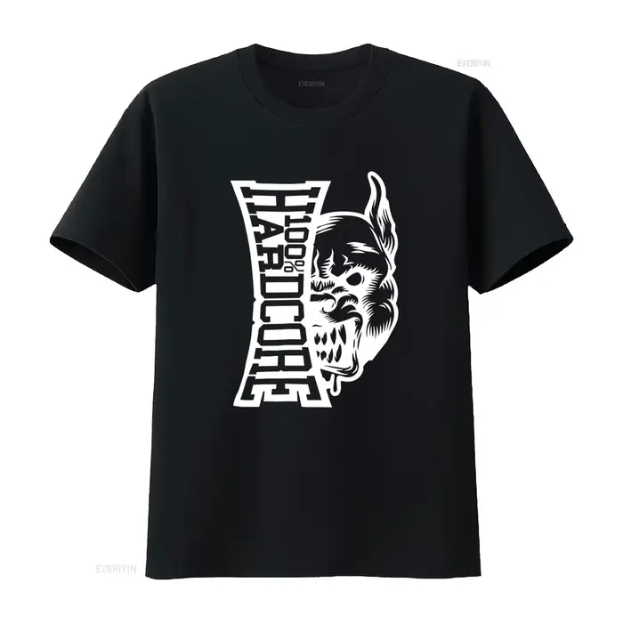 T-shirt essentiel 100 HARDCORE pour homme, noir, avec imprimé dos Gabber pour femme, vintage, délavé