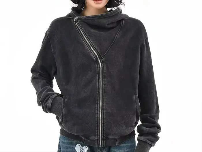Sweat-shirt Cardigan à capuche rétro, ample, décontracté, veste polyvalente de rue, délavé en 2025 p