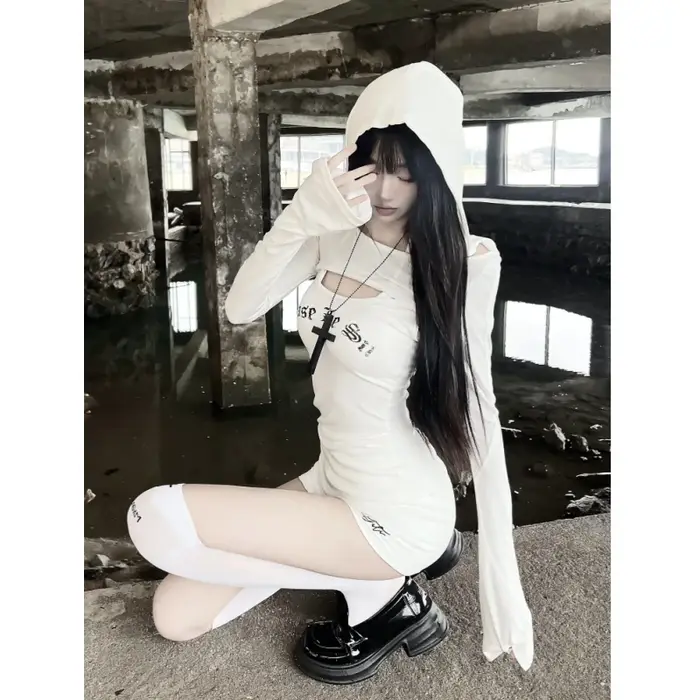 Seeslim t-shirt à capuche femmes deux pièces hauts à manches longues automne printemps mince 2000s v