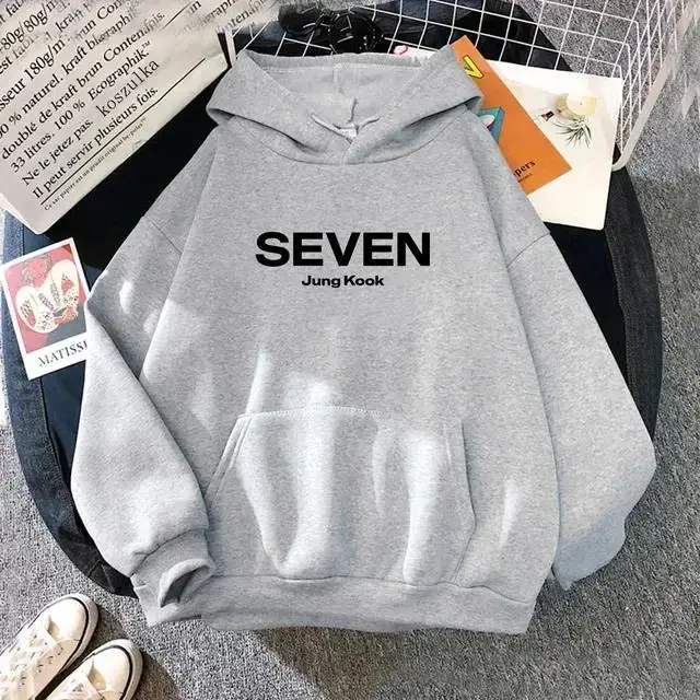 Sweat à capuche avec lettres imprimées JungKook Seven pour femmes/hommes, Harajuku, esthétique, unis