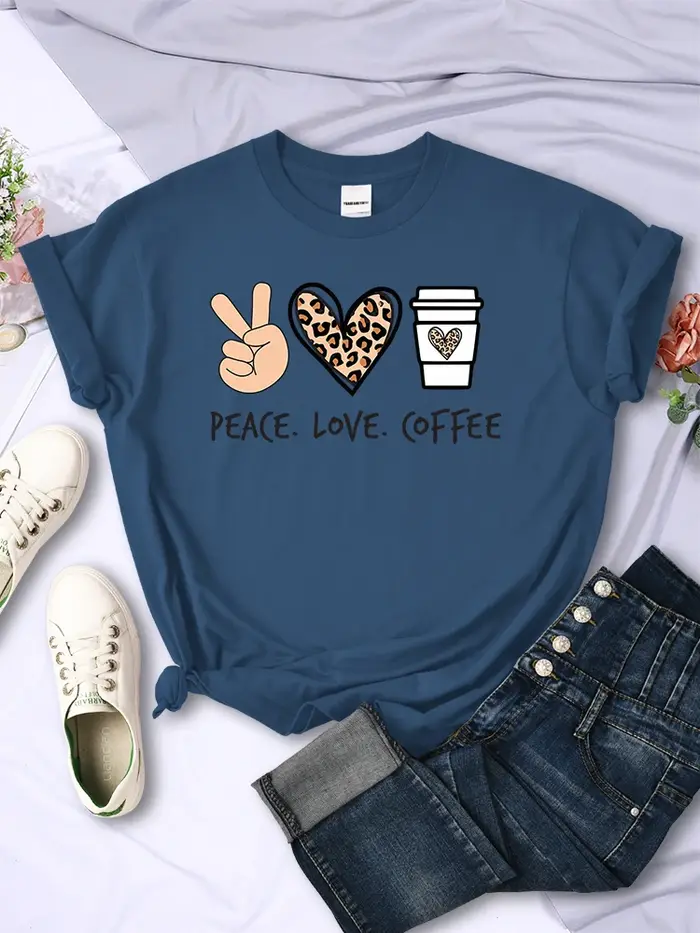 Peace Love café imprime femmes T-Shirts coton haute qualité