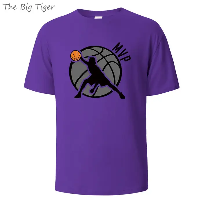 Basketball MVP imprimé quotidien essentiel coton T-shirt doux col rond tissu respirant unisexe basiq