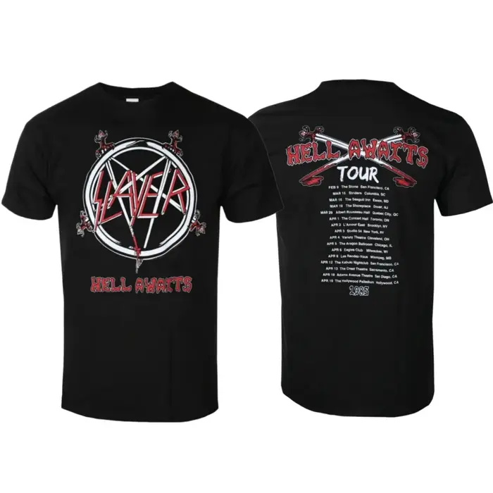 T-shirt en coton avec impression inspirante Slayer - Hell Awaits Tour