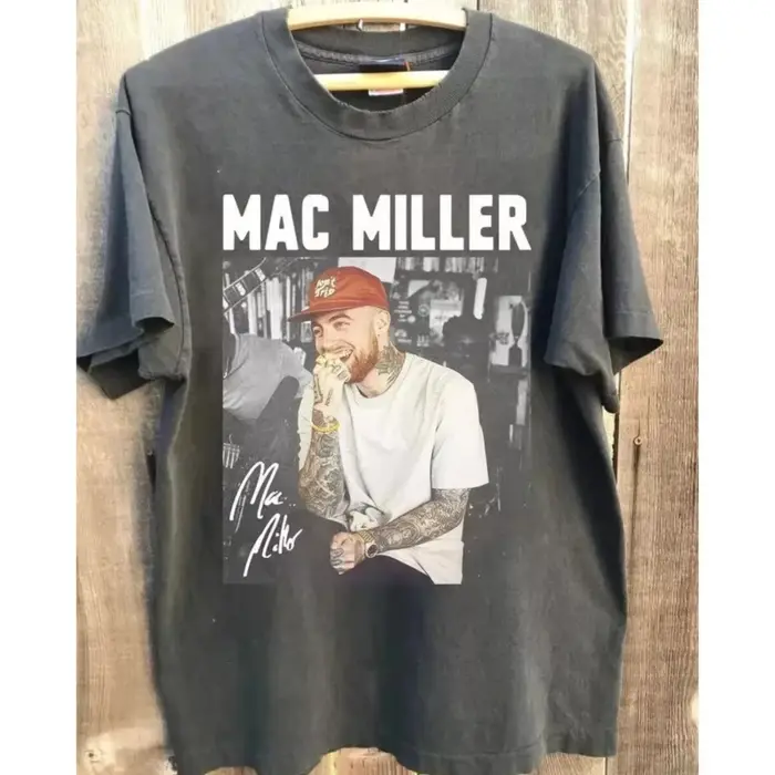 T-shirt neutre imprimé rétro pour homme, style basique Mac Miller années 90, gris anthracite, manche