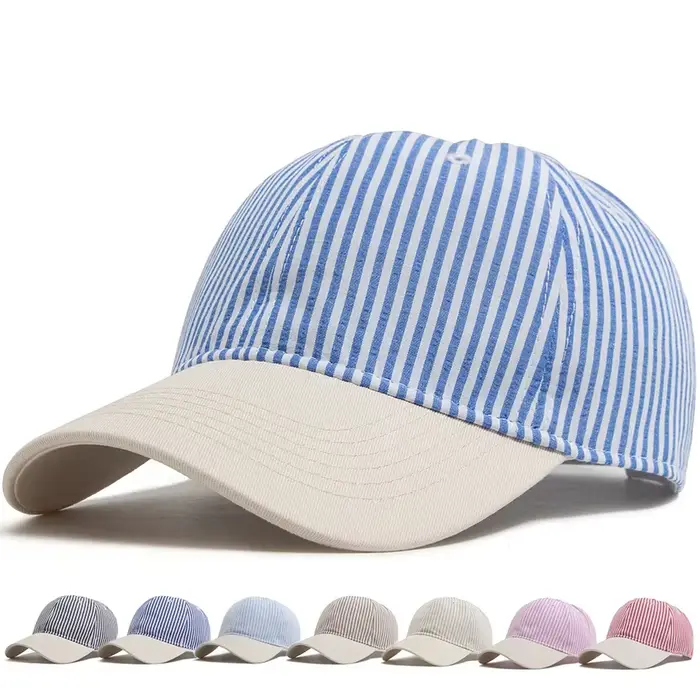 Casquette de baseball rayée unisexe beige vintage, souple et décontractée, style 'Dad Hat' et Snapback, avec visière, pour le printemps et l'été, mode et usage quotidien