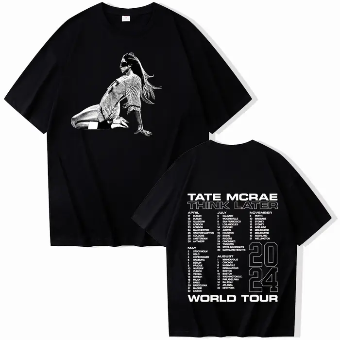 Tate McRae-T-shirt à manches courtes et col rond, chemises Hip Hop, Harajuku Tour, 2024