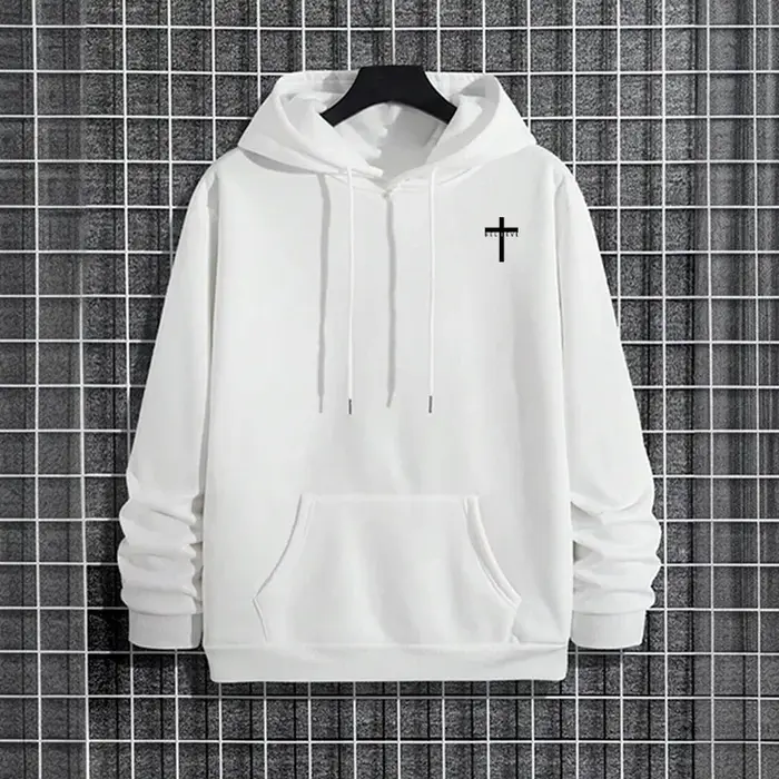 Sweat à capuche urbain pour hommes 2025, haute qualité, couleur unie, manches longues, décontracté, sportif, vêtements d'extérieur, imprimé croix de jésus