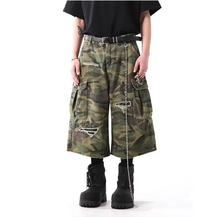 Shorts cargo en jean camouflage style streetwear américain 2026