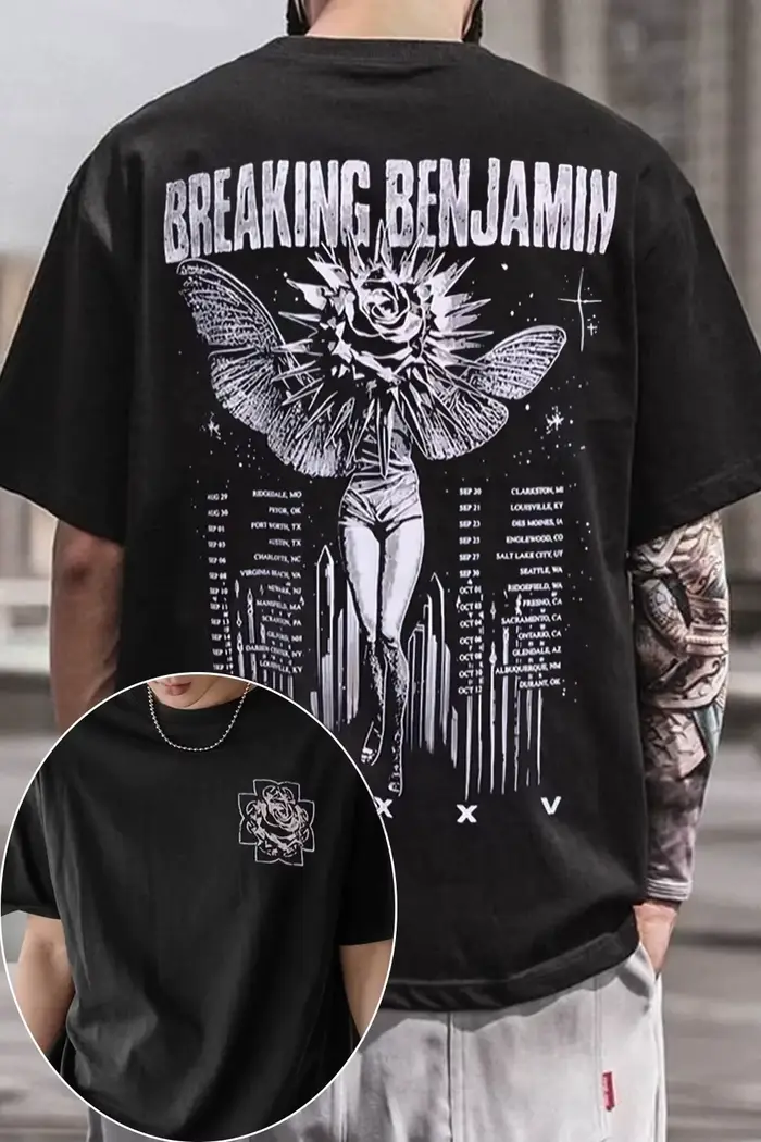 Breaking Benjamin TShirt T-shirt en coton pour hommes et femmes, vêtements d'été décontractés à manc