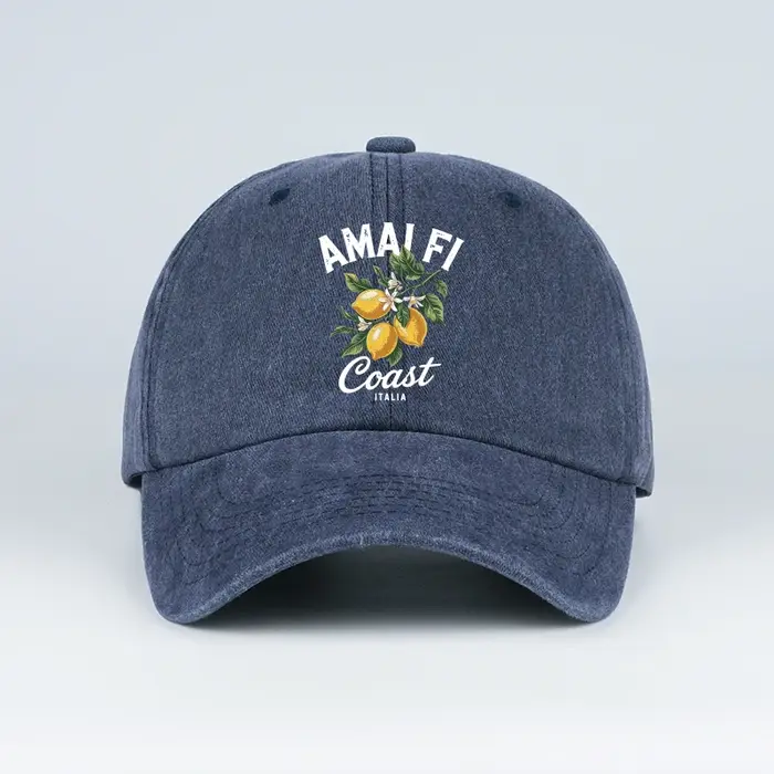 Casquette de baseball vintage imprimée citron de la côte d'Amalfi, délavée, unisexe, idéale pour les