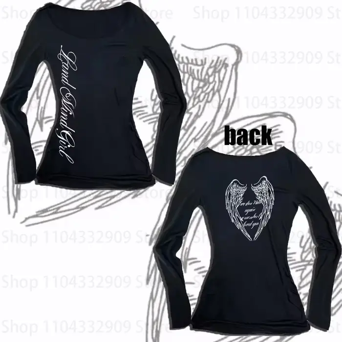 T-shirt manches longues femme Y2K Streetwear Vintage Harajuku gothique Hip Hop Emo fille lettre grap