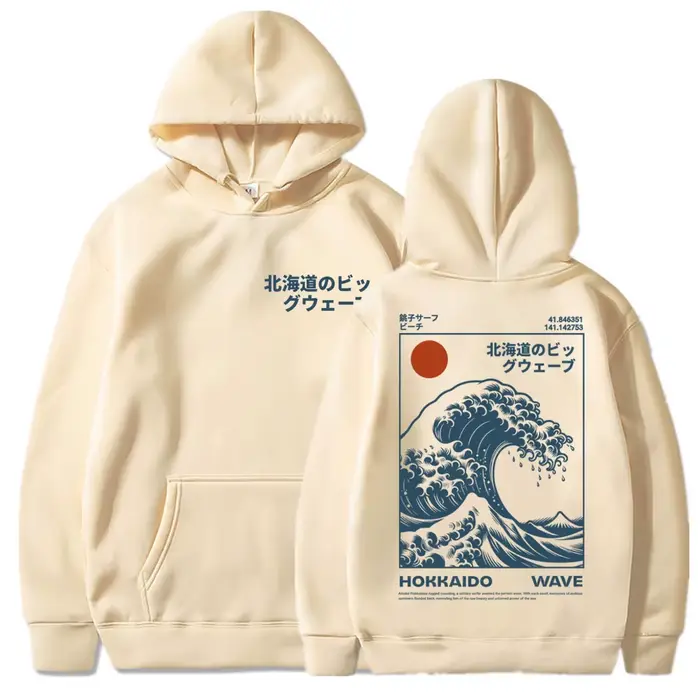 Sweat-shirt vintage style japonais Hokkaido Wave pour hommes et femmes