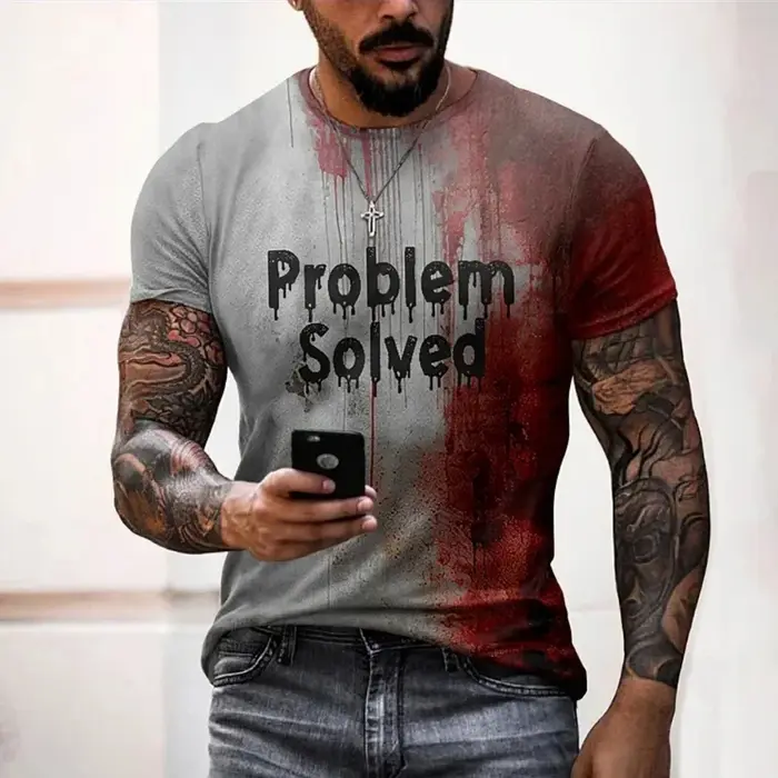 T-shirts pour hommes problème résolu sanglant imprimé t-shirts mode Horrible Halloween à manches cou