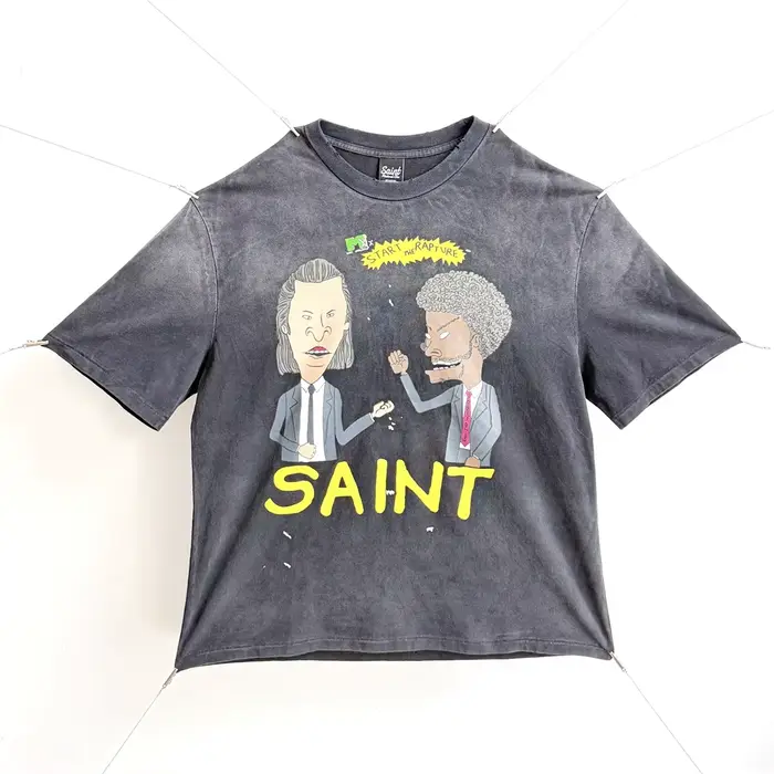 T-shirt à col rond rétro style célébrité Y2K SAINT 1:1, coupe ample, effet vintage, 100% coton, manc