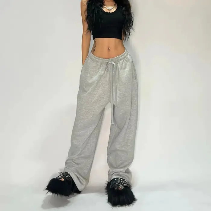 Pantalon de survêtement surdimensionné pour femme, gris et noir, Streetwear coréen Y2K, ample, décon