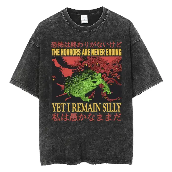 Les horreurs n'est jamais fini mais je me rendre idiot T-shirt drôle Style japonais grenouille rétro