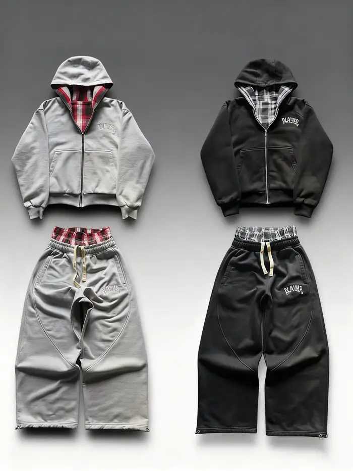 Sweat à capuche moderne à fermeture éclair double face avec motif damier vintage pour garde-robe de mode saisonnier d'automne et d'hiver