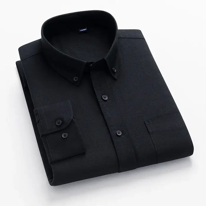 Col montant ou col rabattu tout coton chemise à manches longues pour hommes chemise ample rétro poch