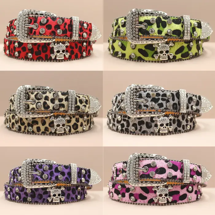 Ceinture en jean pour femme avec boucle tête de mort et strass, ceinture Y2K, design à rivets, ceint