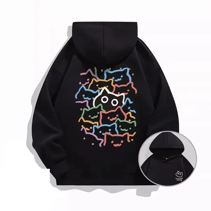 Nouveau Sweat à Capuche Tendance Marque Cat pour Hommes et Femmes - Collection Automne Hiver 2026 - Manteau Polyvalent Ample en Polaire Épaisse
