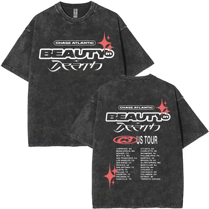 T-shirts vintage délavés Chase Atlantic Lost in Europe and UK Tour 2026 pour hommes et femmes, style