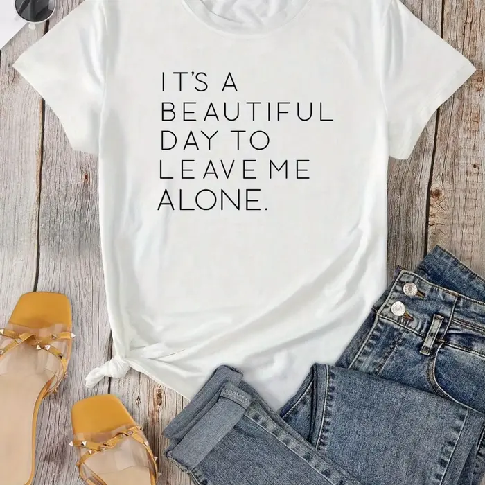 T-shirt décontracté à col rond imprimé Leave Me Alone, T-Shirts amples à manches courtes à la mode p