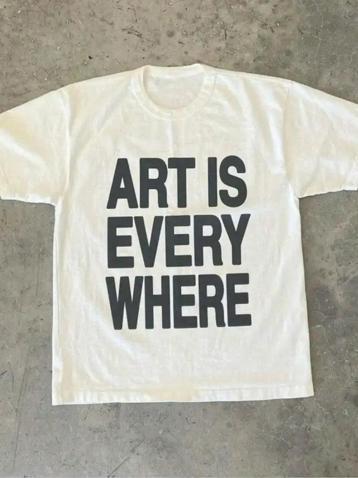 "Art Is Everywhere" T-Shirt imprimé lettre graphique doux respirant col rond T-Shirt décontracté été