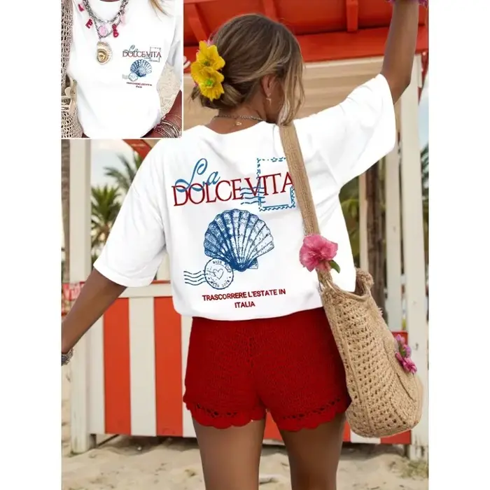 T-shirt vintage imprimé requin baleine océanique unisexe