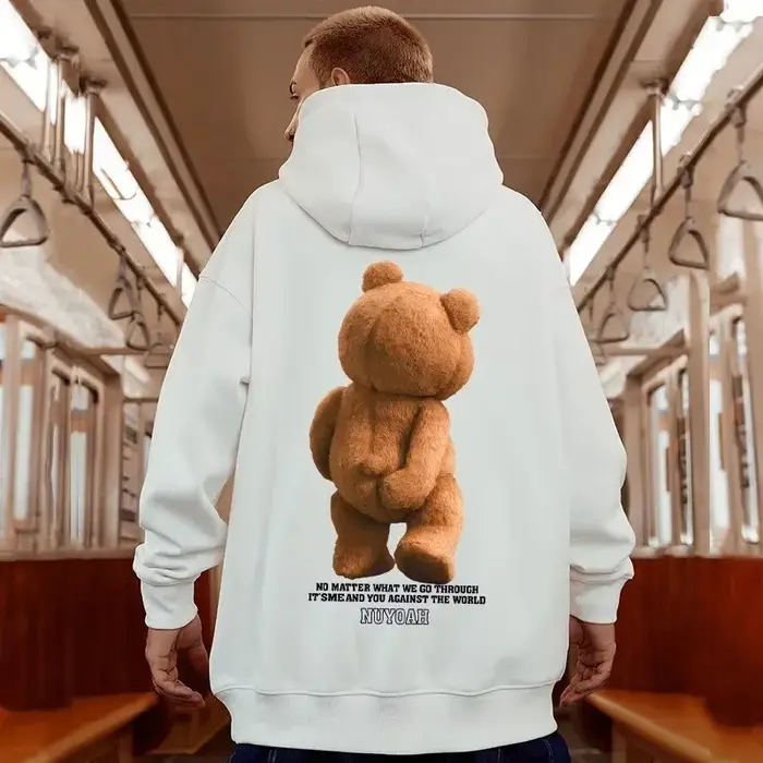 Sweats à capuche College graphiques ours Kawaii pour hommes