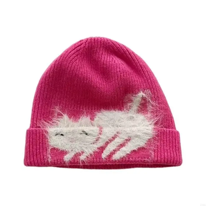 Chapeau tête mort pour activités plein air, chapeau avec joli chaton, casquettes tricotées pour l'ex