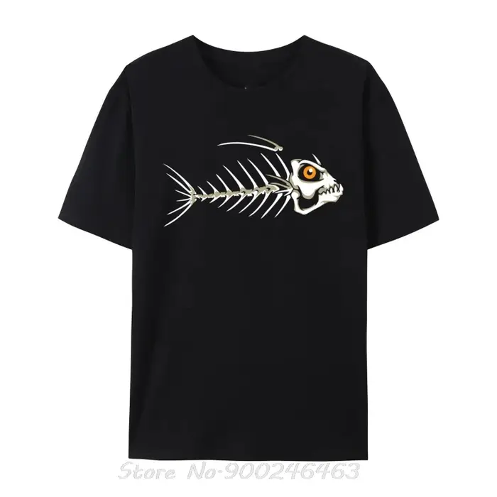 Poisson squelette os personnalisé plaine drôle T-Shirts coton t-shirt pour fête T-Shirts surdimensio