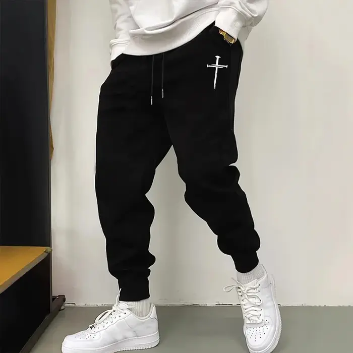 2025 nouveauté pantalons de survêtement pour hommes de haute qualité automne hiver quotidien sport décontracté pantalons de survêtement salle de sport mâle croix imprimé pantalon