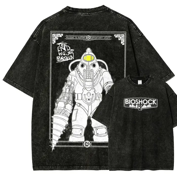 T-shirt imprimé graphique rétro classique de jeu de tir Bioshock, pour hommes et femmes, nouveau sty