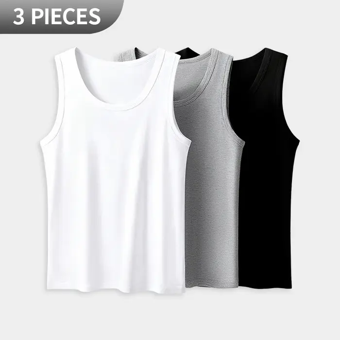 Lot de 3 Gilets en Coton Quatre Saisons pour Hommes, Style Décontracté, T-shirt Sportif Simple pour 
