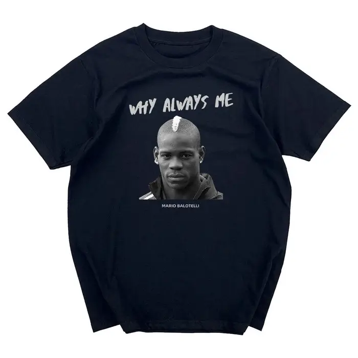 T-shirt d'été pour hommes Mario Balotelli avec impression de portrait et inscription « Why Always Me