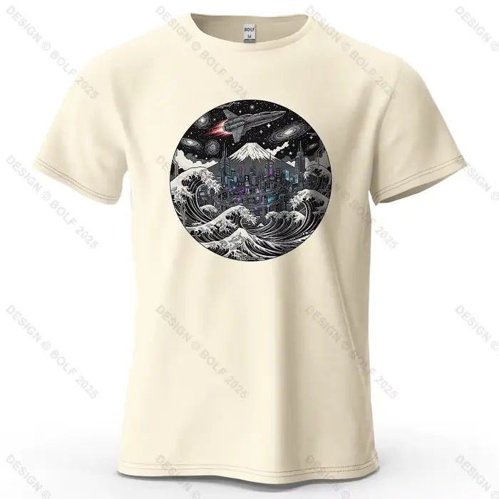 Cyber Wave futuriste imprimé hommes T-Shirt 100% coton surdimensionné artistique graphique t-shirts 