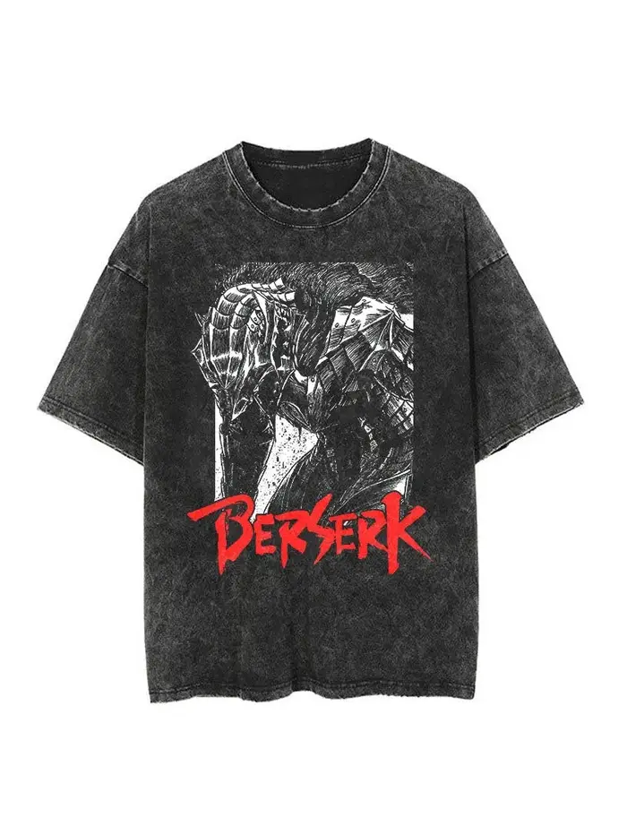 Berserk Animation dérivés Guts impression rétro lavé T-shirt à manches courtes hommes et femmes 2025