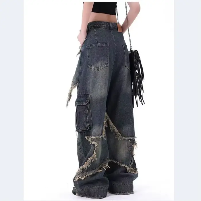 Jean Baggy pour femmes, automne/hiver, Design Vintage européen et américain, application étoile vide et pantalon à jambe droite délavé