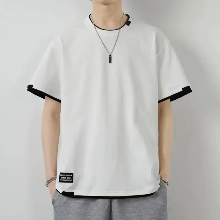 T-shirt décontracté en coton imprimé pour homme – Léger, coupe ample, col rond, manches courtes – Ha