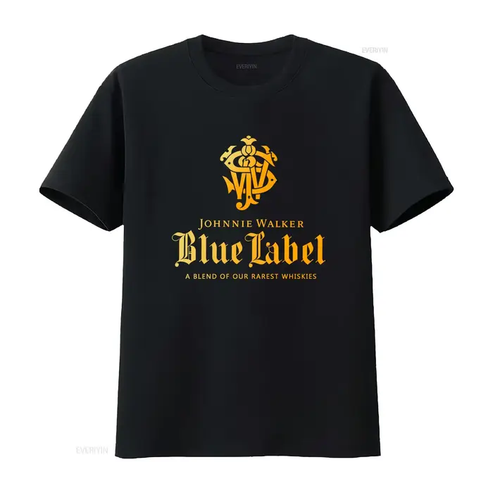 T-shirt unisexe Johnnie Walker Blue Label pour homme et femme avec logo whisky premium, design vinta
