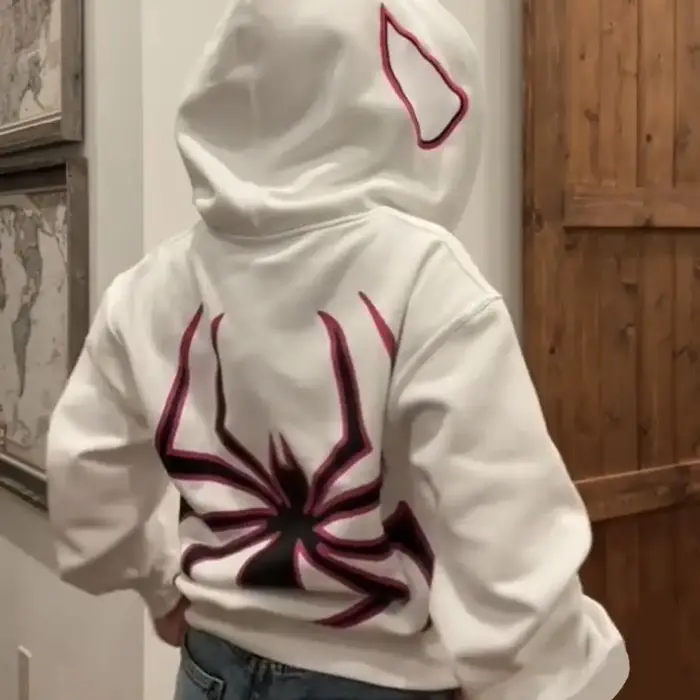 Sweat à capuche Spider avec fermeture éclair complète pour hommes et femmes, Streetwear Harajuku, Ve