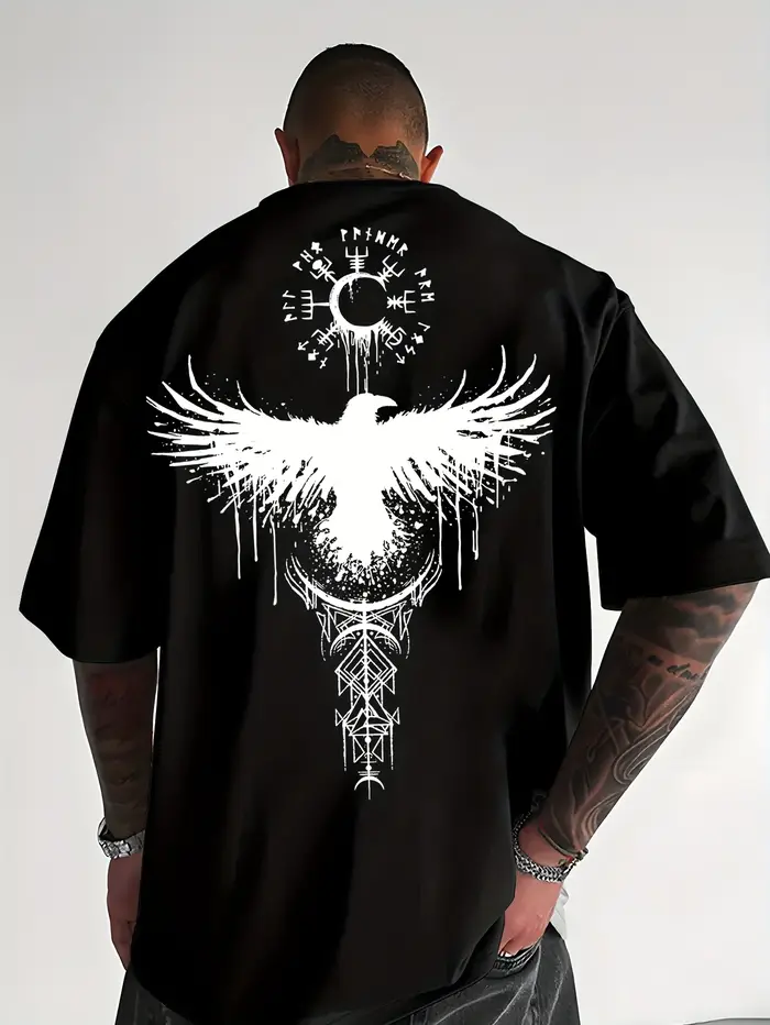 T-shirt graphique Viking Raven Mythologie nordique 100% coton pour homme